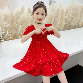 XD-A541泡泡袖新款中大童韩版蝴蝶结公主裙潮