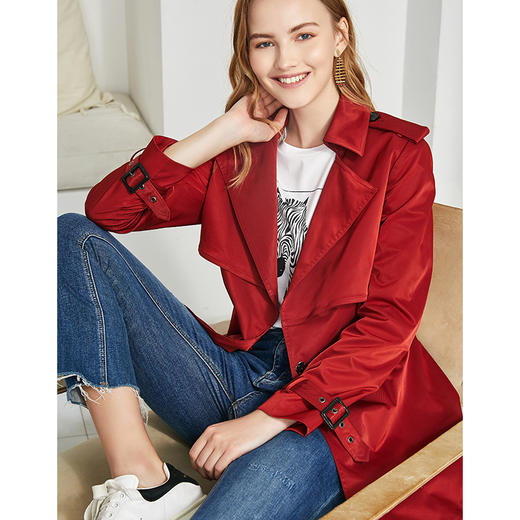 EITIE爱特爱女装秋季新款洋气复古经典翻领双排扣风衣外套女6004707 商品图0