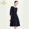 乔万尼新款秋装长袖圆领收腰显瘦气质印花珍珠扣中长款连衣裙ES3E580 商品缩略图1