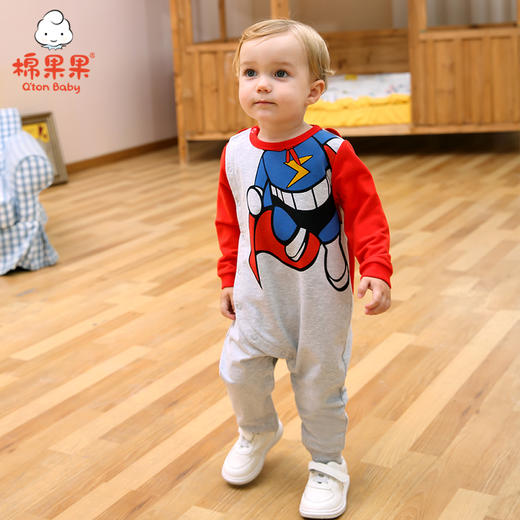 棉果果秋季男童氨棉小毛圈超人偏襟连体衣M312720220487 商品图1