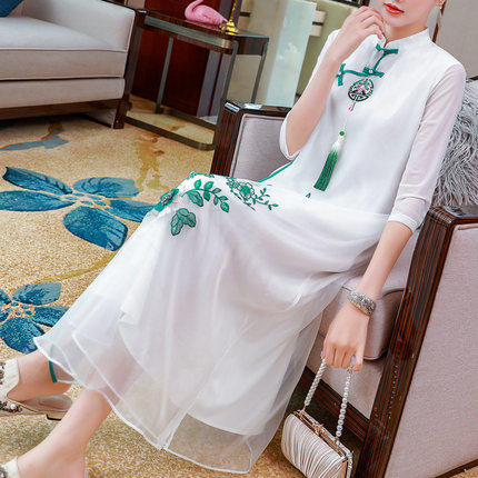 AH-20602中国风现代改良版年轻款甜美长款旗袍裙子 商品图0