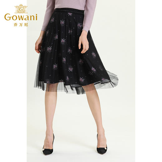 乔万尼早秋新款网纱a字款中长款高腰百褶仙女半身裙ES3D541 商品图2