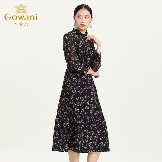 乔万尼早秋新款淑女气质款花边镂空高腰线显瘦伞裙印花连衣裙ES3E525 商品图2