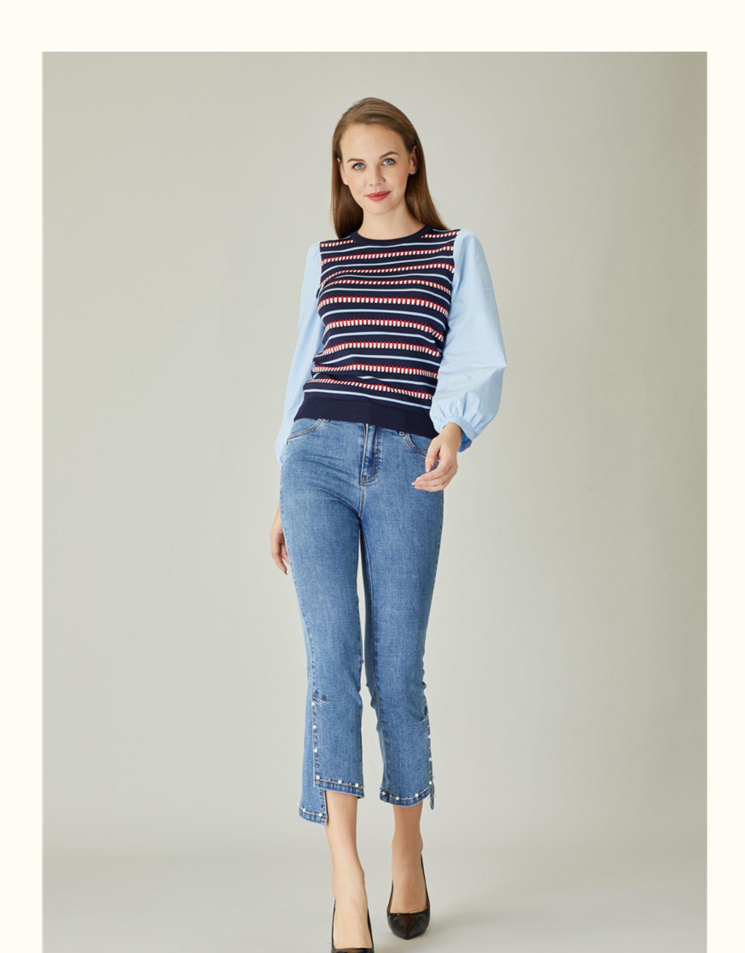 半身缘女裤 秋季少女感十足的气质喇叭牛仔裤203102m30108876