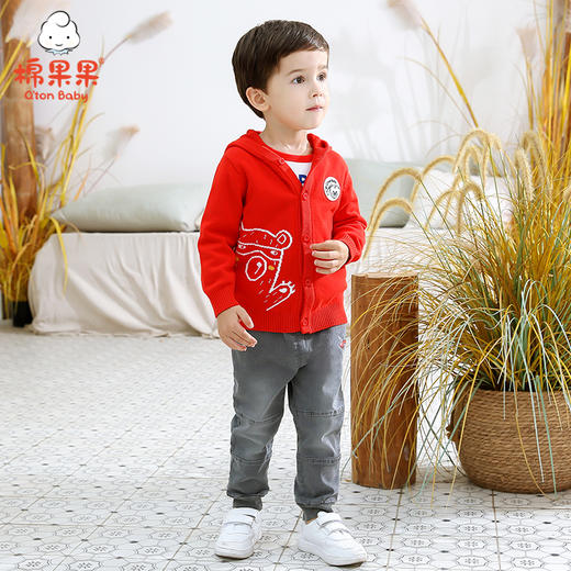 棉果果秋季男童小熊提花棉线毛衣M12161220484 商品图0