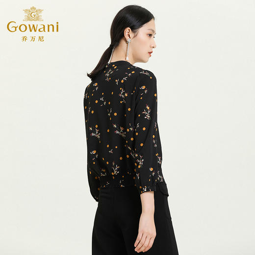 乔万尼秋季新款套头V领设计感花边衬衫印花精致小衫长袖上衣ES3C529 商品图3