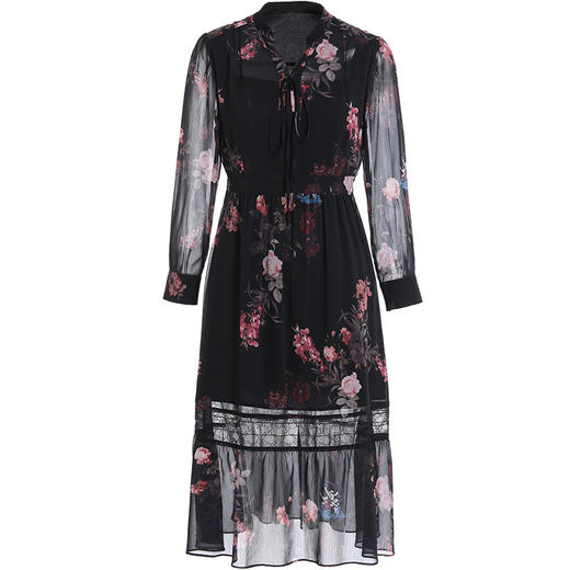 乔万尼新款花朵系带重工蕾丝时尚镂空显瘦收腰气质连衣裙ES3E605 商品图4