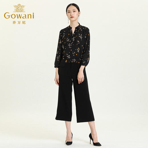 乔万尼秋季新款套头V领设计感花边衬衫印花精致小衫长袖上衣ES3C529 商品图2