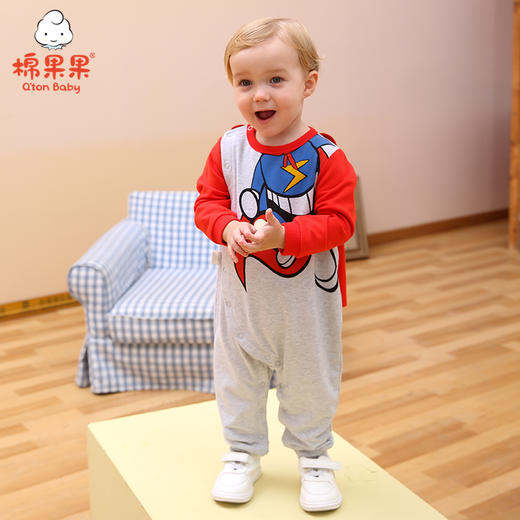 棉果果秋季男童氨棉小毛圈超人偏襟连体衣M312720220487 商品图0