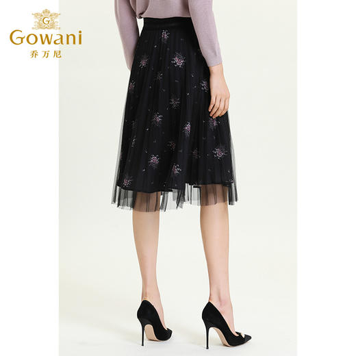 乔万尼早秋新款网纱a字款中长款高腰百褶仙女半身裙ES3D541 商品图3