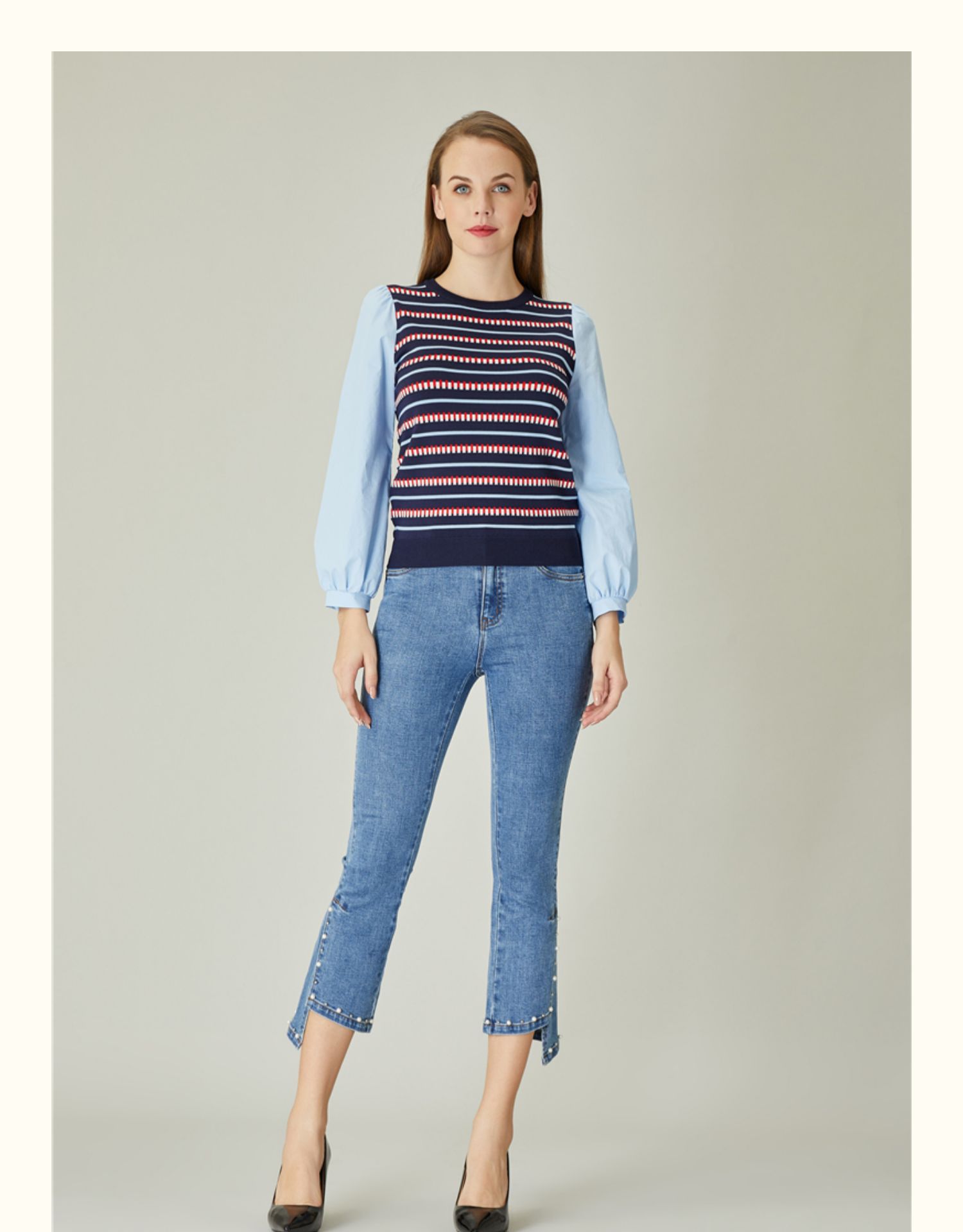 半身缘女裤 秋季少女感十足的气质喇叭牛仔裤203102m30108876