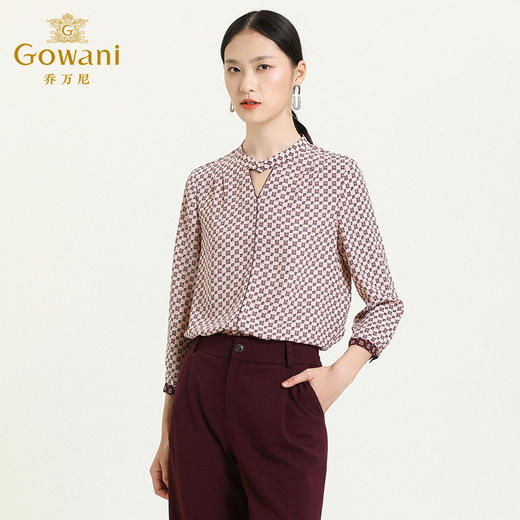 乔万尼早秋新款V领衬衫设计感长袖通勤OL风洋气宽松显瘦上衣ES3C528 商品图1