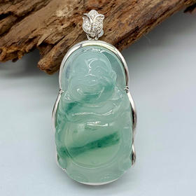 派瑞翡翠 18k金翡翠吊坠 冰糯种 飘花