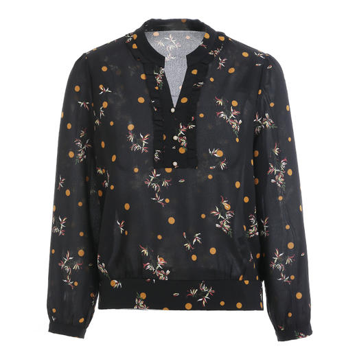 乔万尼秋季新款套头V领设计感花边衬衫印花精致小衫长袖上衣ES3C529 商品图4