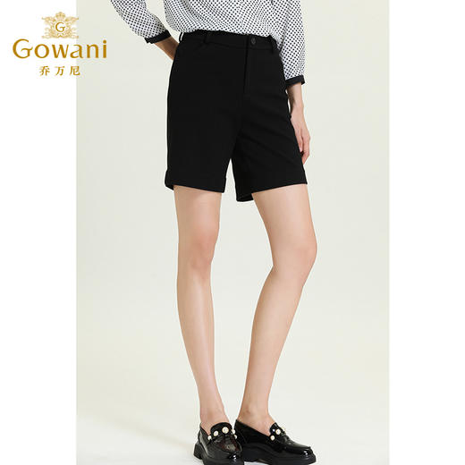 乔万尼新款休闲宽松高腰显瘦中裤黑色阔腿直筒五分裤ES3F575 商品图2