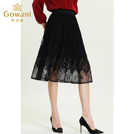 乔万尼秋新款拼接重工蕾丝设计感前短后长显瘦半身裙ES3D553 商品图2