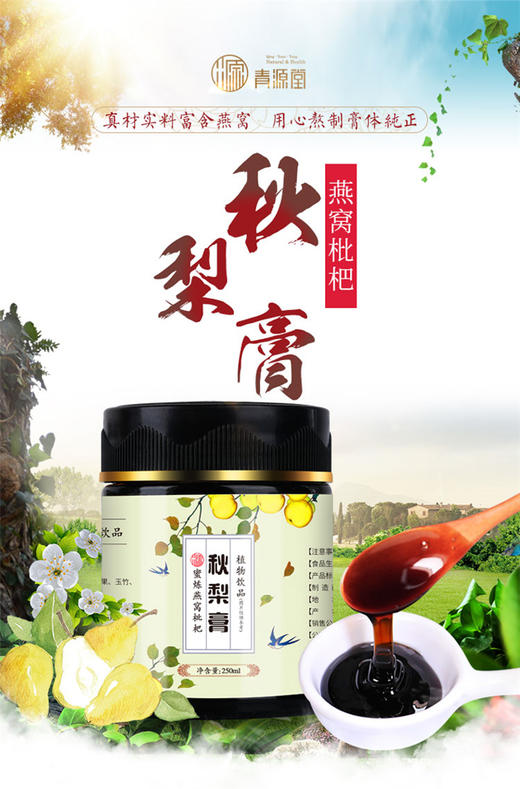 青源堂 秋梨膏 雪梨膏蜜炼燕窝枇杷秋梨膏植物饮品 250gJPY带授权招加盟代理 商品图1