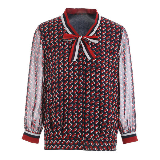 乔万尼秋新款时尚领结V领上衣设计感学院风套头衬衣ES3C533 商品图4