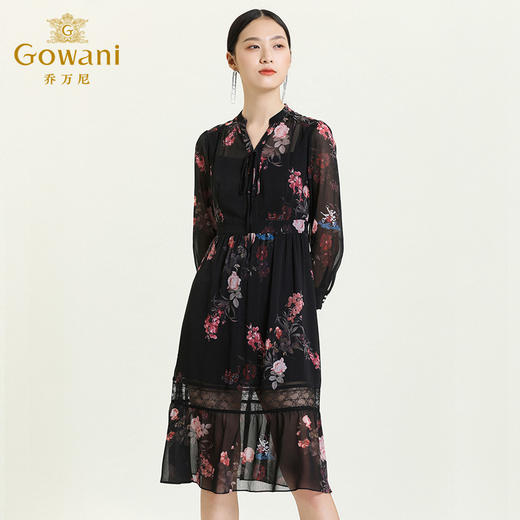 乔万尼新款花朵系带重工蕾丝时尚镂空显瘦收腰气质连衣裙ES3E605 商品图1