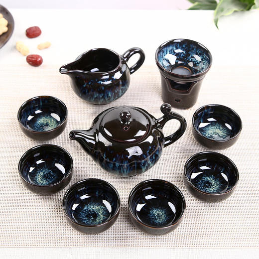 沙金釉西施壶盖碗居家日用功夫茶具套装餐饮用具钧窑天目釉建盏茶具套装 商品图4