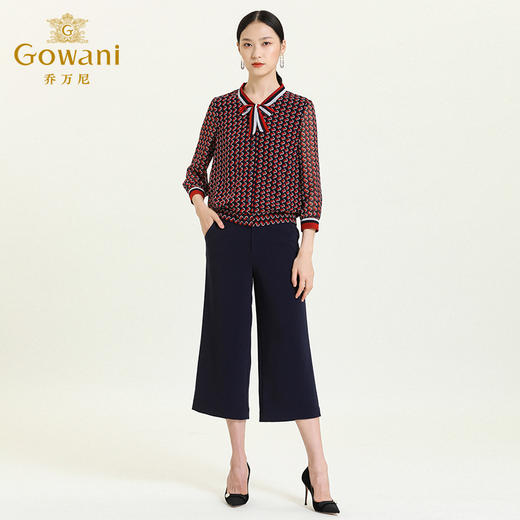 乔万尼秋新款时尚领结V领上衣设计感学院风套头衬衣ES3C533 商品图2