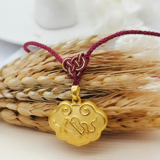 足金9993d硬金吉祥如意锁吊坠