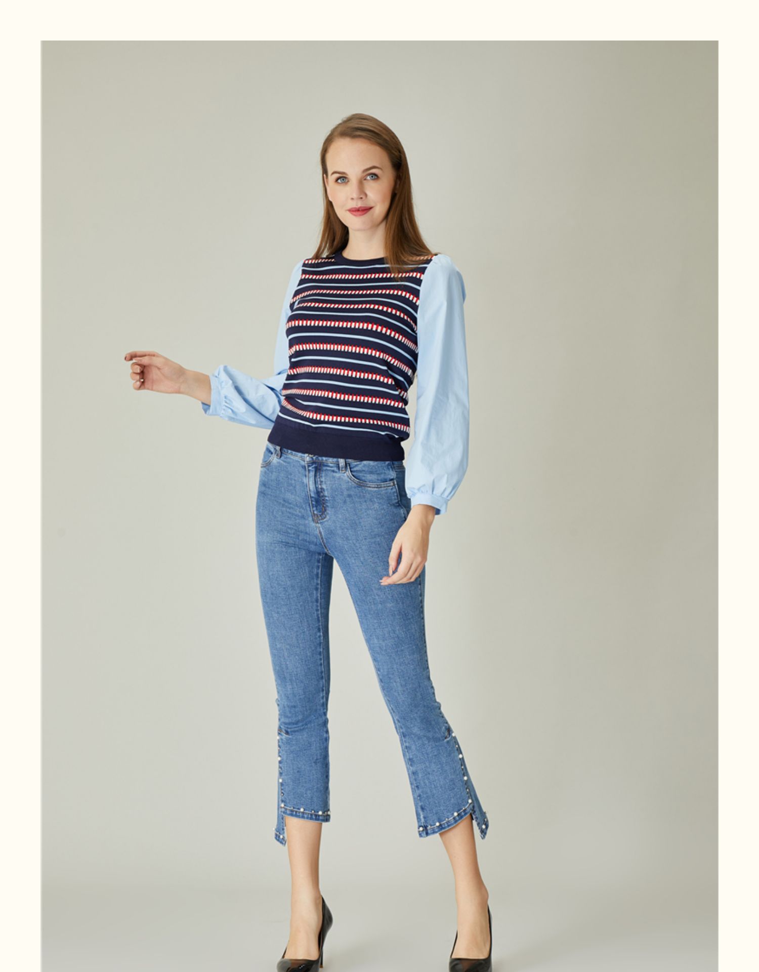 半身缘女裤 秋季少女感十足的气质喇叭牛仔裤203102m30108876