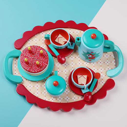 djeco儿童厨房过家家茶具套装下午茶女孩仿真玩具3岁木质茶壶茶杯 商品图2