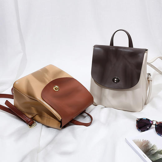 AGS-4042双肩包新款时尚真皮背包百搭大容量韩版森系包 商品图2