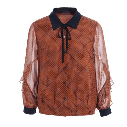 乔万尼新款秋装衬衫女秋款长袖薄款半透明洋气名媛风系带上衣ES3C582 商品图4