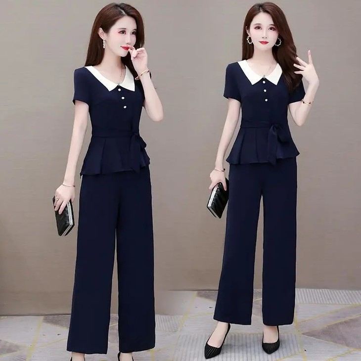 tzmz套装阔腿裤套装女夏季2020新款大码洋气时尚休闲显瘦两件套潮