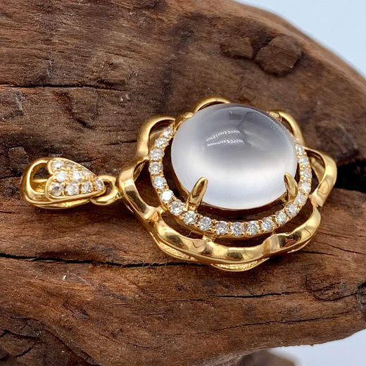 派瑞翡翠 18k金翡翠吊坠 冰种 无色 商品图3