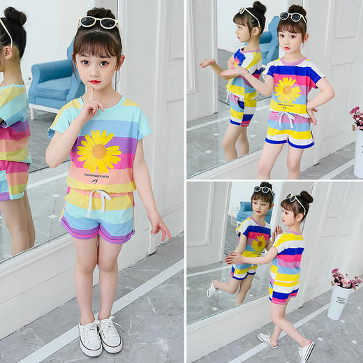 XD-A8888小雏菊套装儿童韩版条纹短裤两件套潮 商品图1