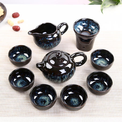沙金釉西施壶盖碗居家日用功夫茶具套装餐饮用具钧窑天目釉建盏茶具套装 商品图3