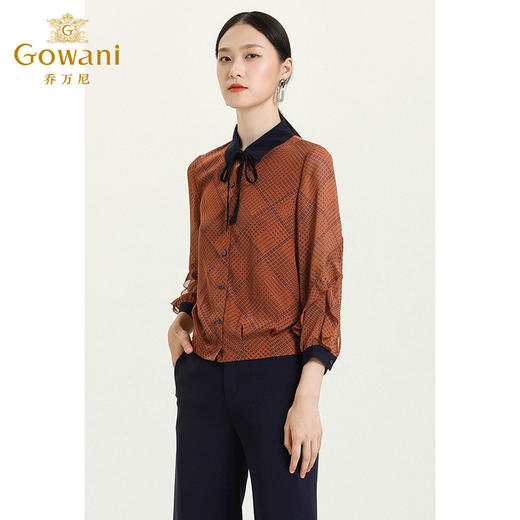 乔万尼新款秋装衬衫女秋款长袖薄款半透明洋气名媛风系带上衣ES3C582 商品图1