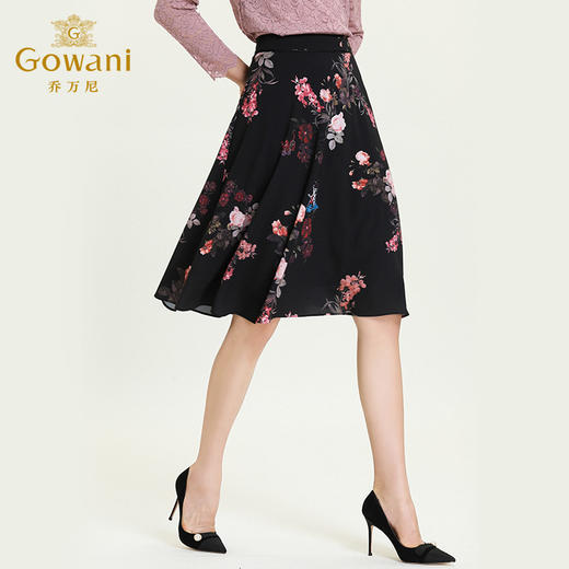 乔万尼新款洋气印花半身裙女秋中长款显瘦高腰A字裙ES3D606 商品图2