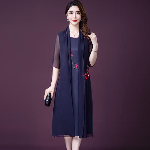 YMR-8229仿真丝新款大码中长款假两件桑蚕丝裙子 商品图2