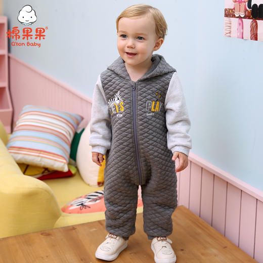 棉果果秋季男童空气层挂里连帽对开连体衣连身衣哈衣M312722620519 商品图0
