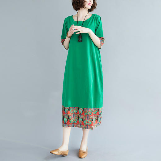 XXJR-1861胖MM宽松袍子夏新款文艺舒适大码棉麻印花短袖连衣裙 商品图2