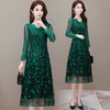 YWE-KED91291新款时尚阔太太中长款过膝蕾丝连衣裙 商品缩略图0