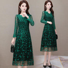YWE-KED91291新款时尚阔太太中长款过膝蕾丝连衣裙