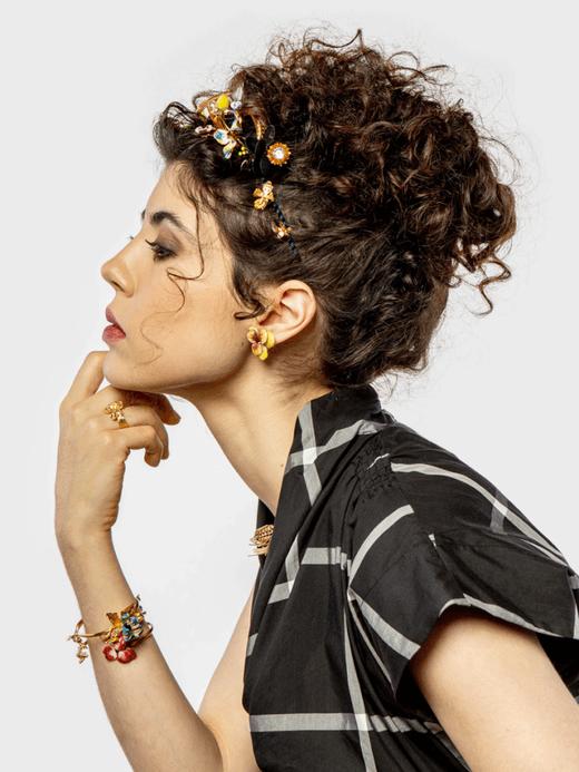 法国高定工坊 PENSEE 橙黄色蝴蝶花耳钉/耳夹（一对） 商品图3