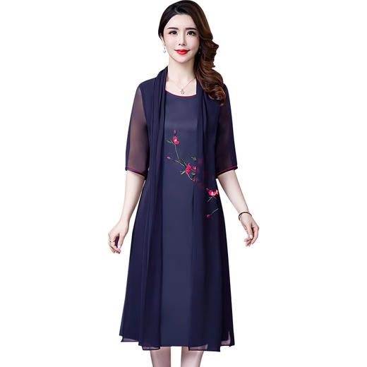 YMR-8229仿真丝新款大码中长款假两件桑蚕丝裙子 商品图4