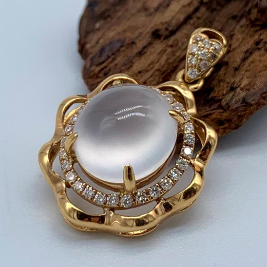 派瑞翡翠 18k金翡翠吊坠 冰种 无色 商品图1