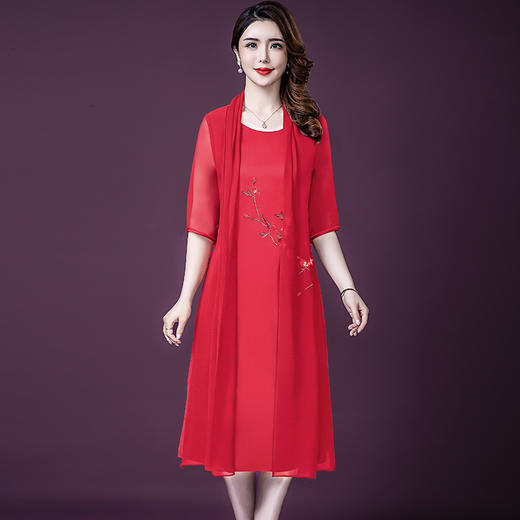 YMR-8229仿真丝新款大码中长款假两件桑蚕丝裙子 商品图1