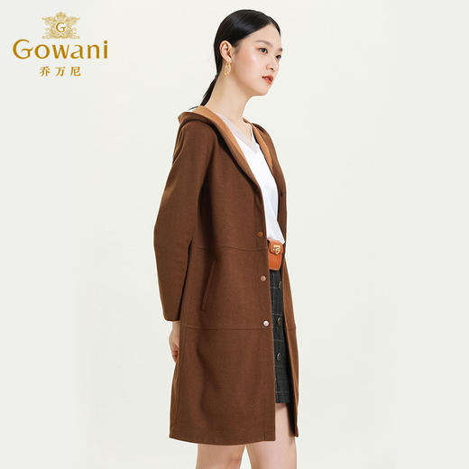 乔万尼早秋新款羊毛连帽宽松上衣显瘦中长款通勤休闲毛呢外套ES3A556 商品图2