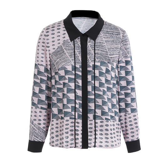 乔万尼新款秋装衬衫女薄款针织拼色格纹撞色翻领开衫长袖上衣ES3C588 商品图4