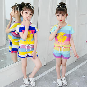 XD-A8888小雏菊套装儿童韩版条纹短裤两件套潮