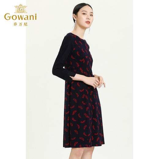 乔万尼新款秋装针织长袖圆领气质显瘦洋气七分袖中长款连衣裙ES3E513 商品图2