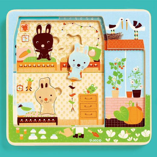 djeco三层木头积木拼图儿童早教益智智力木质2-3岁半男孩女孩木制 商品图3